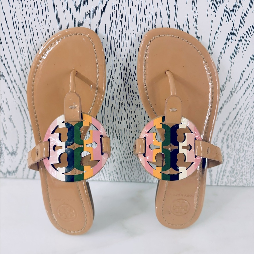 Tory Burch Patent Leather Miller Sandal Rainbow Pastel -  6m - new without box
